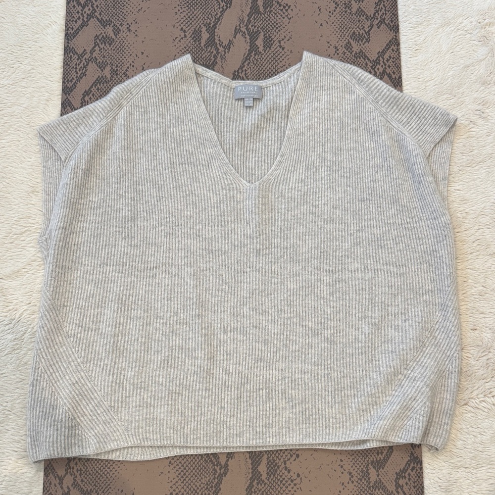 Pure Collection cashmere Light Gray Ribbed V-Neck Sweater Vest